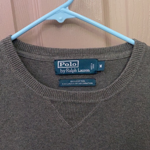 Mens Medium Gray Polo Pullover Crewneck, w Navy Blue Logo - Picture 2 of 8